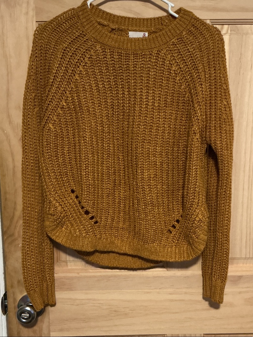 SO Women's Mustard Ribbed Crewneck Sweater